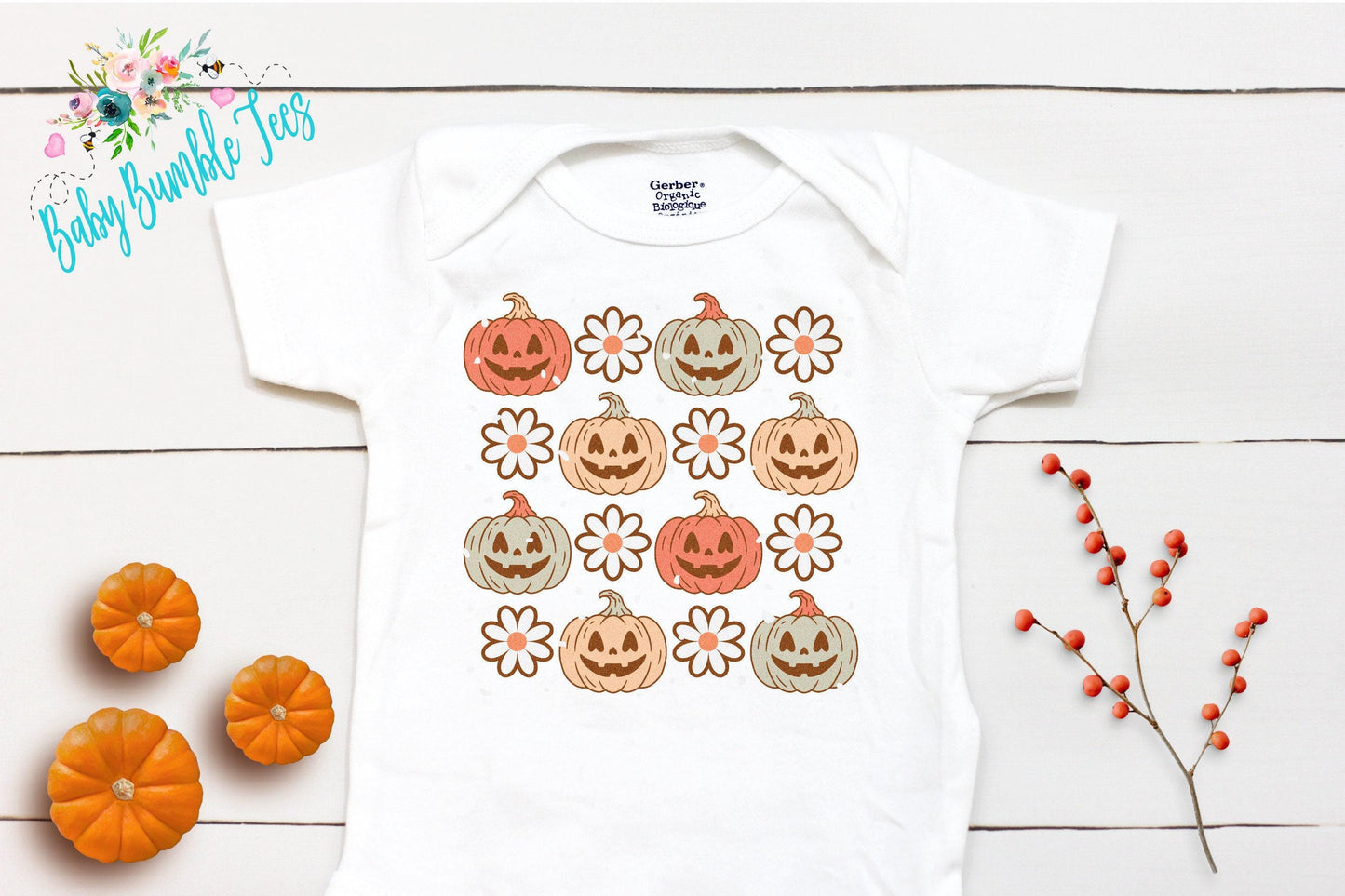 Retro Pumpkin Bodysuit - Baby Girls Pumpkin Patch Outfit