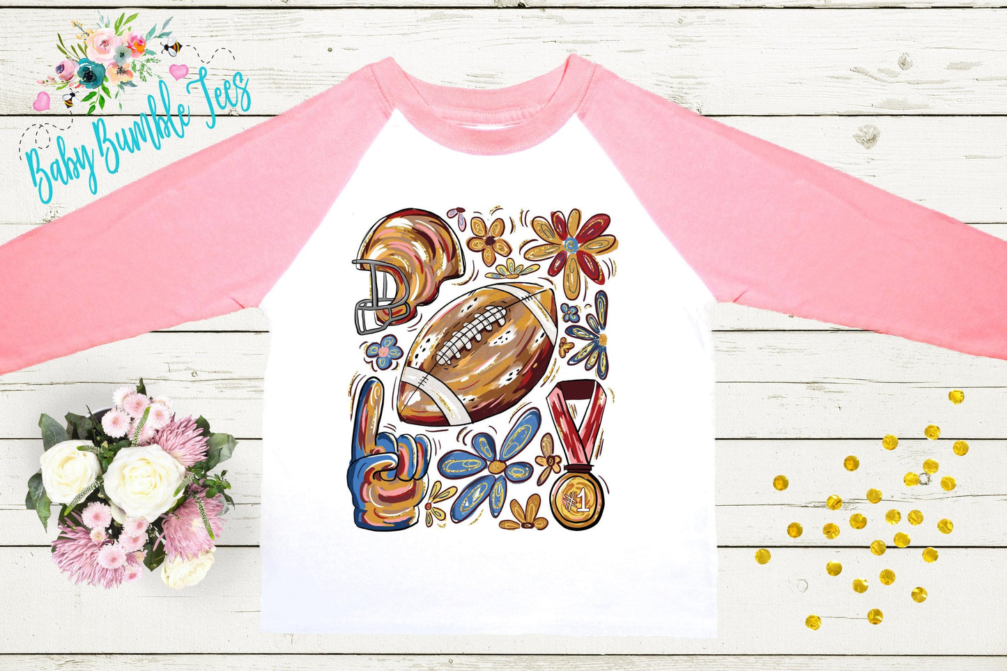 Girls Football Bow Shirt – Toddler, Kids & Baby Girl Fall Sports Tee