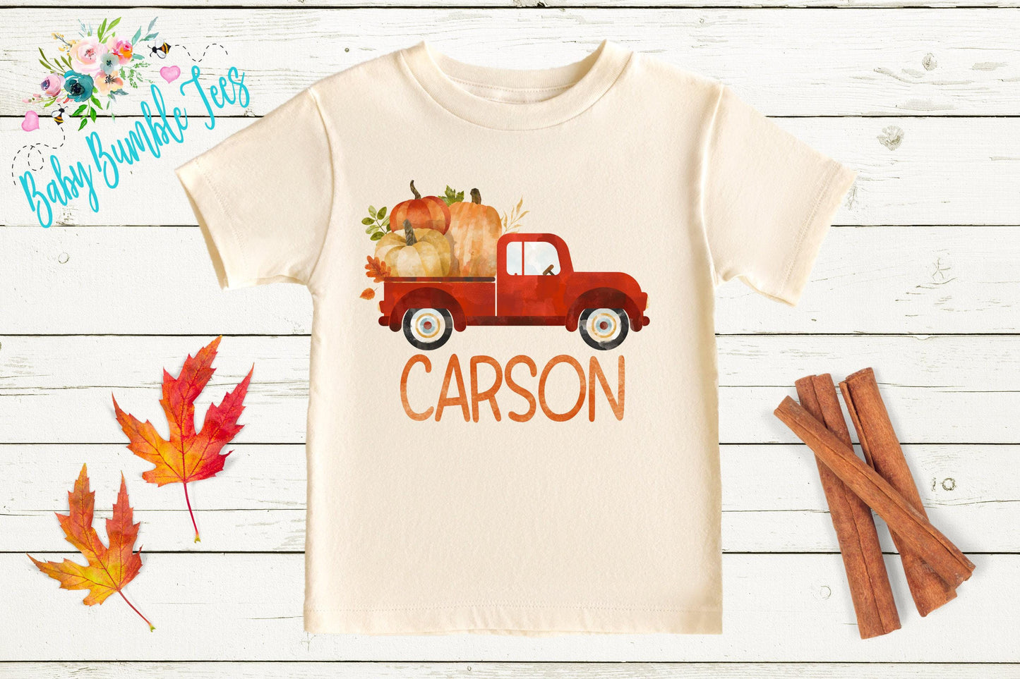 Kids Fall Truck Shirt - Personalized Name Pumpkin Truck