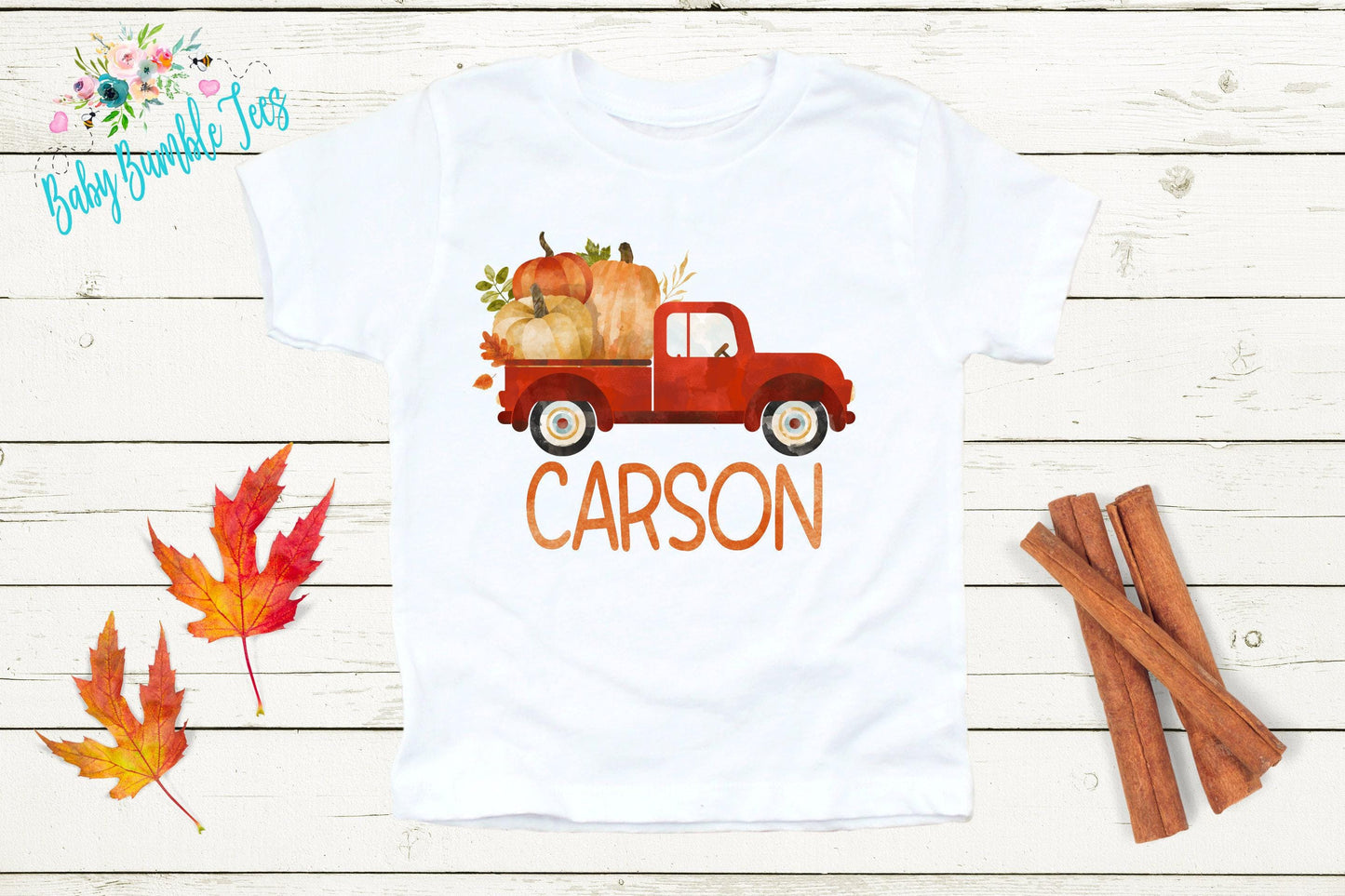 Kids Fall Truck Shirt - Personalized Name Pumpkin Truck