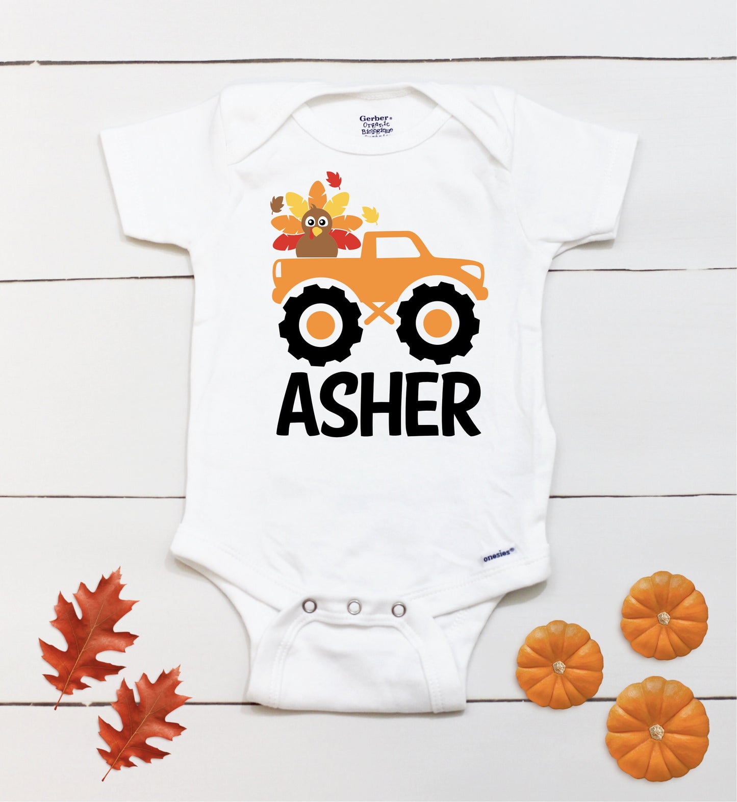 Turkey Monster Truck // Baby Boy // First Thanksgiving // Fall // Newborn // Thanksgiving Shirt // Kid Onesies® Brand