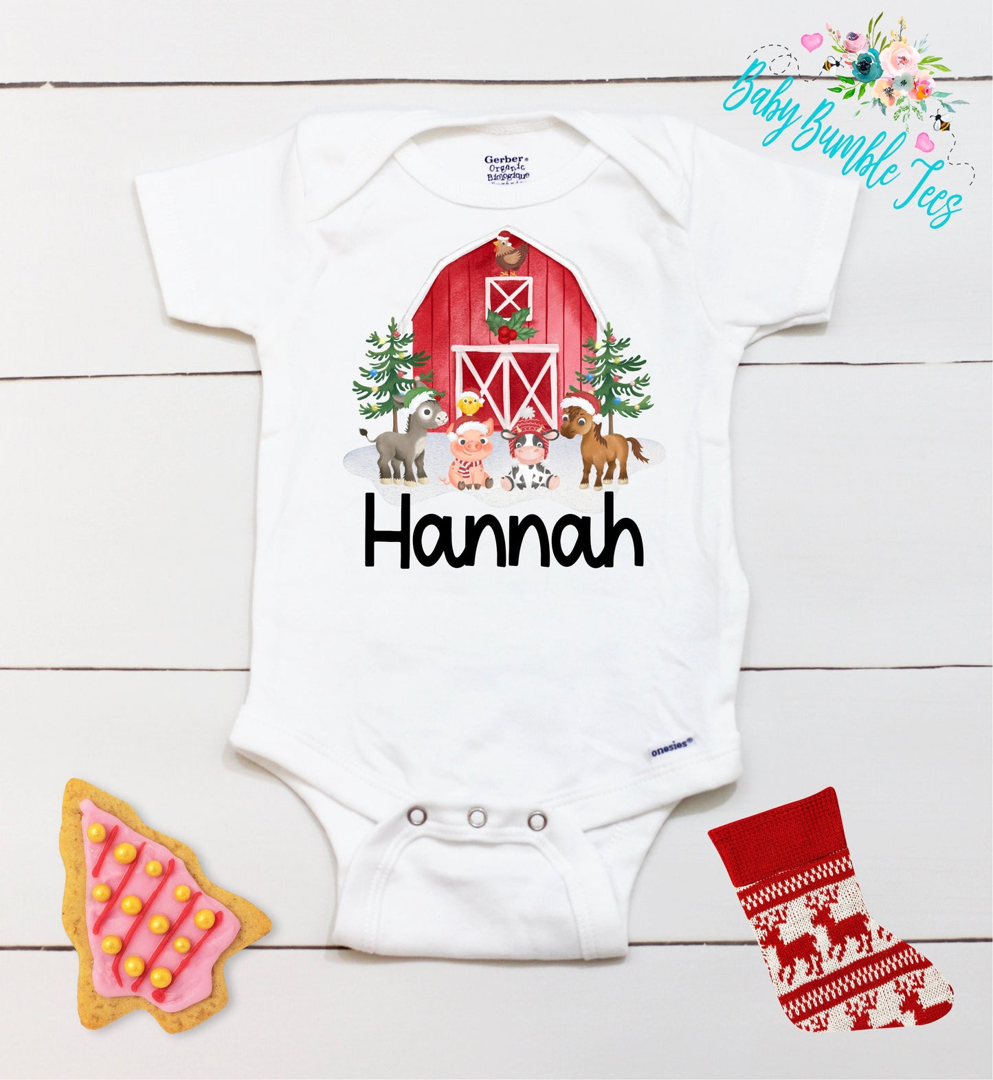 Christmas Farm // Personalized Name // Christmas // Girl // Farm // My First Christmas // Farm Animals // Toddler