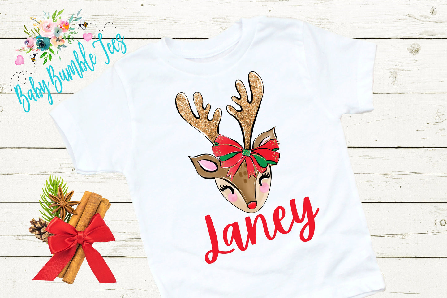Reindeer Name Shirt // Personalized Name // Christmas t-shirt // Baby Girl // Holiday Shirt // Toddler// Kids Shirt // First Christmas