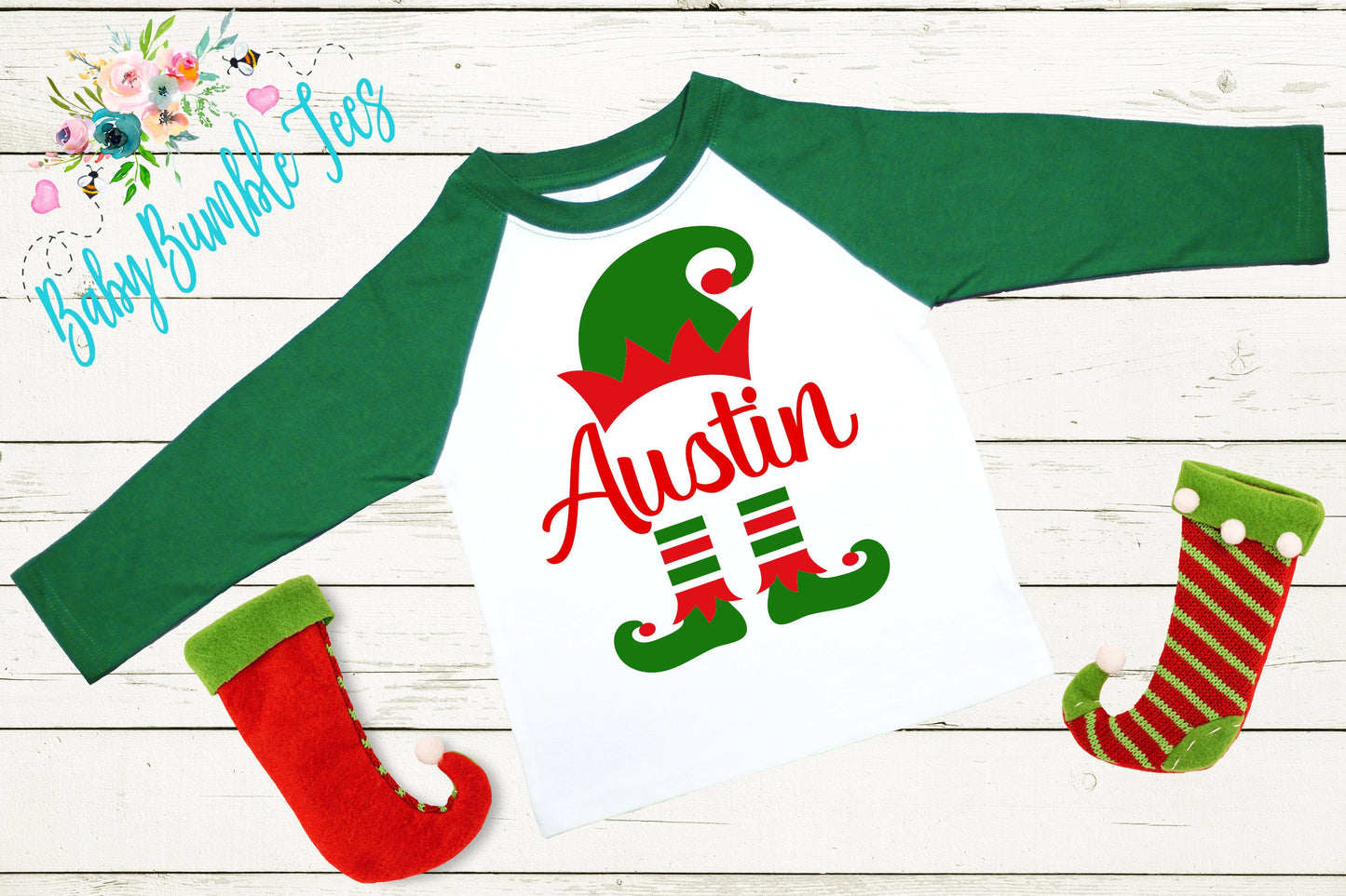Elf Name Shirt // Personalized Name // Christmas t-shirt // Baby Boy // Toddler // Kids Shirt // First Christmas // Elf Hat // Elf Shoes