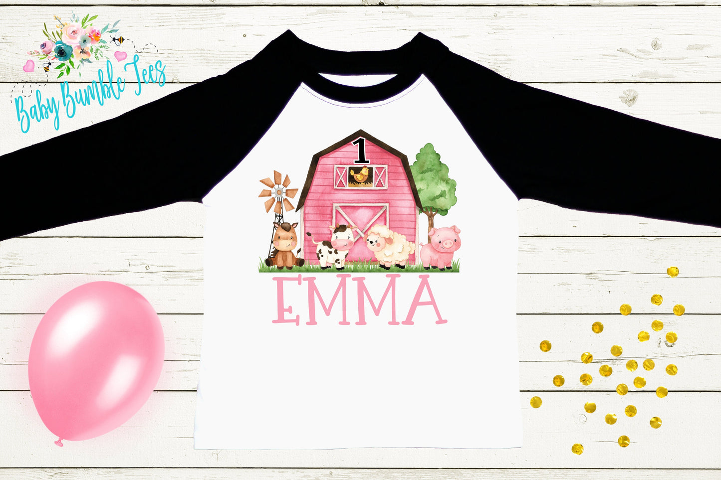 Girls Farm Birthday Shirt, Kids Birthday Shirt, Custom Name Birthday Tee, Girl Birthday shirt, Girl Birthday Party T-Shirt, Personalized