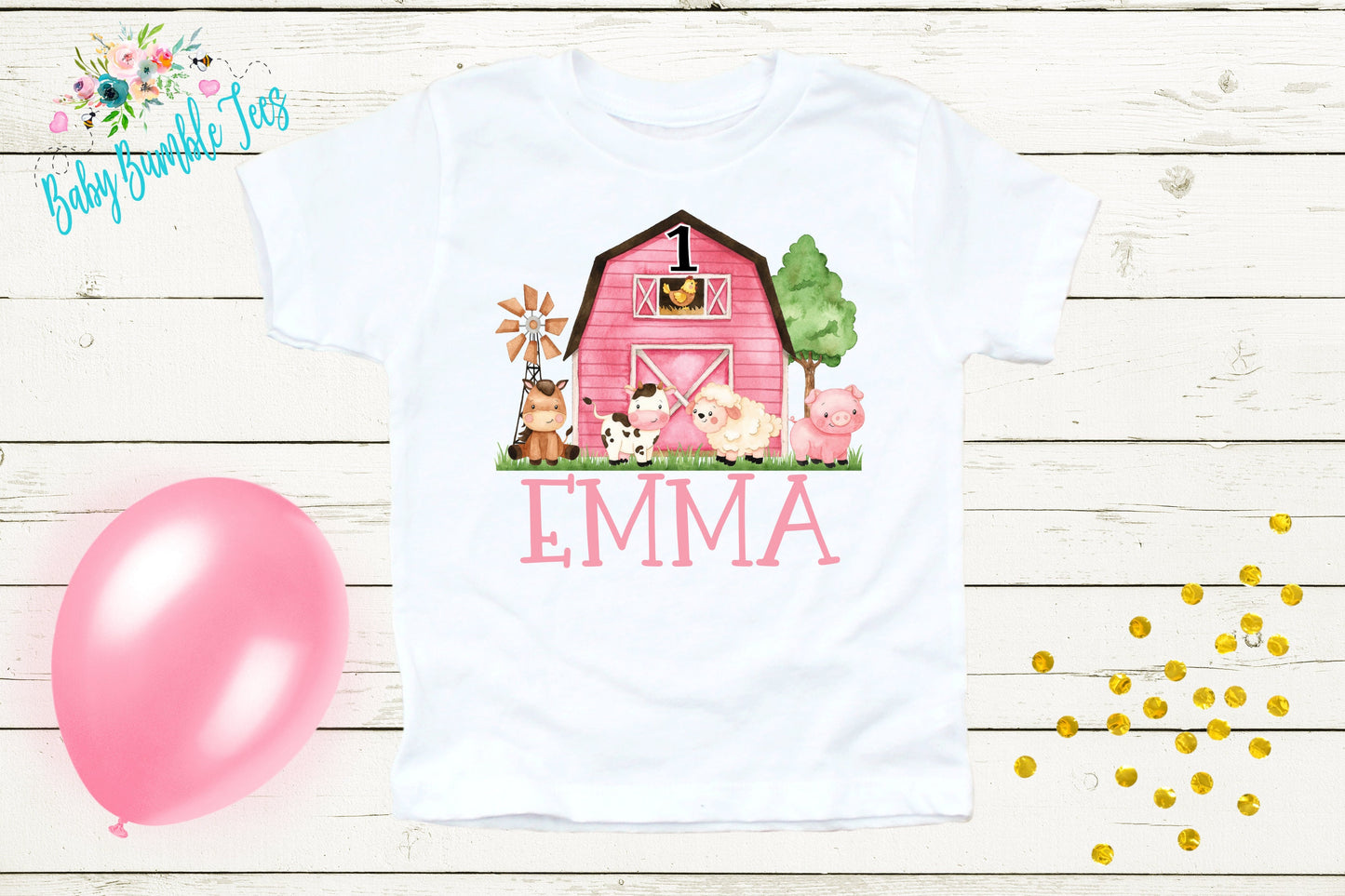 Girls Farm Birthday Shirt, Kids Birthday Shirt, Custom Name Birthday Tee, Girl Birthday shirt, Girl Birthday Party T-Shirt, Personalized