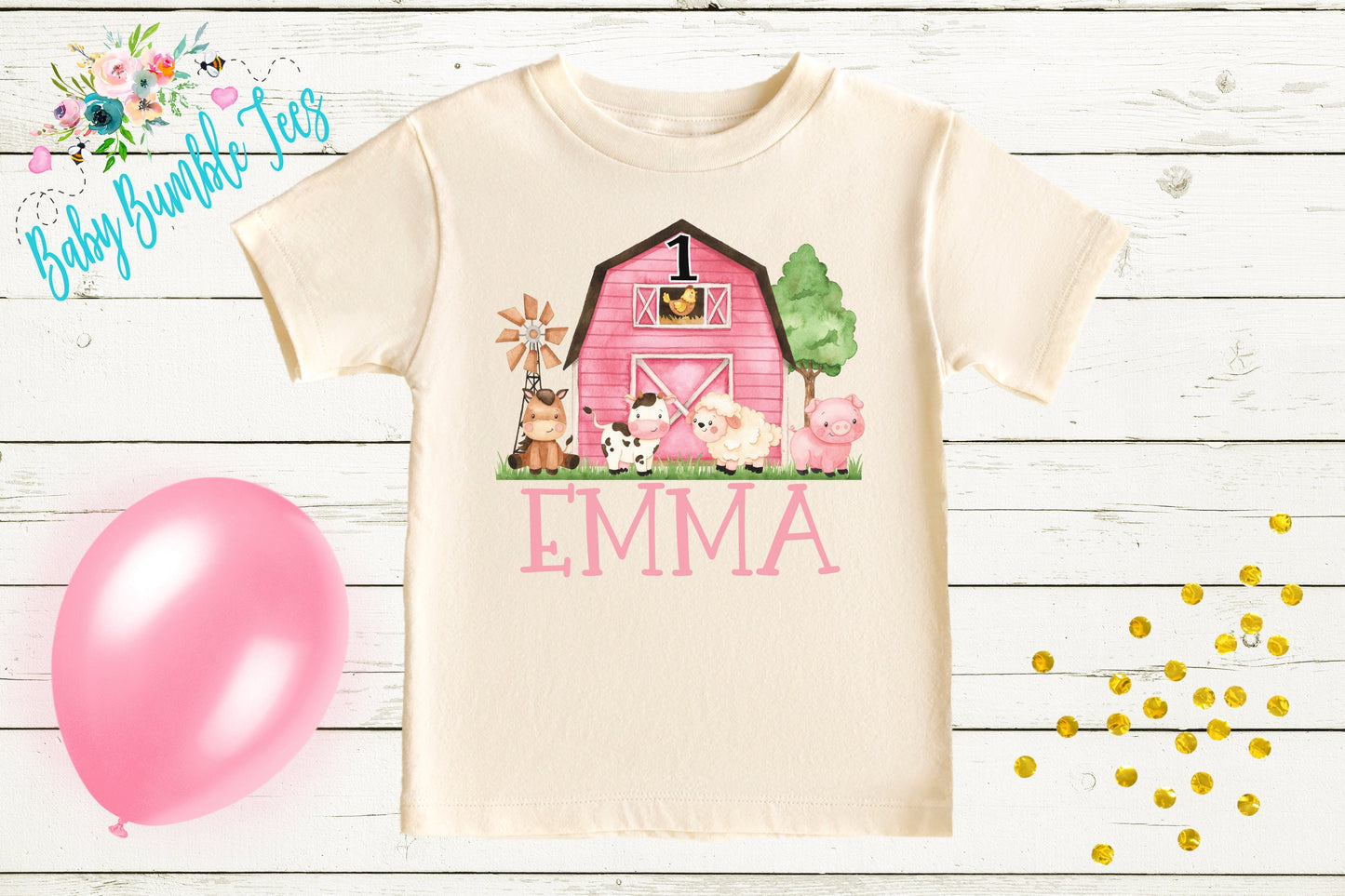 Girls Farm Birthday Shirt, Kids Birthday Shirt, Custom Name Birthday Tee, Girl Birthday shirt, Girl Birthday Party T-Shirt, Personalized