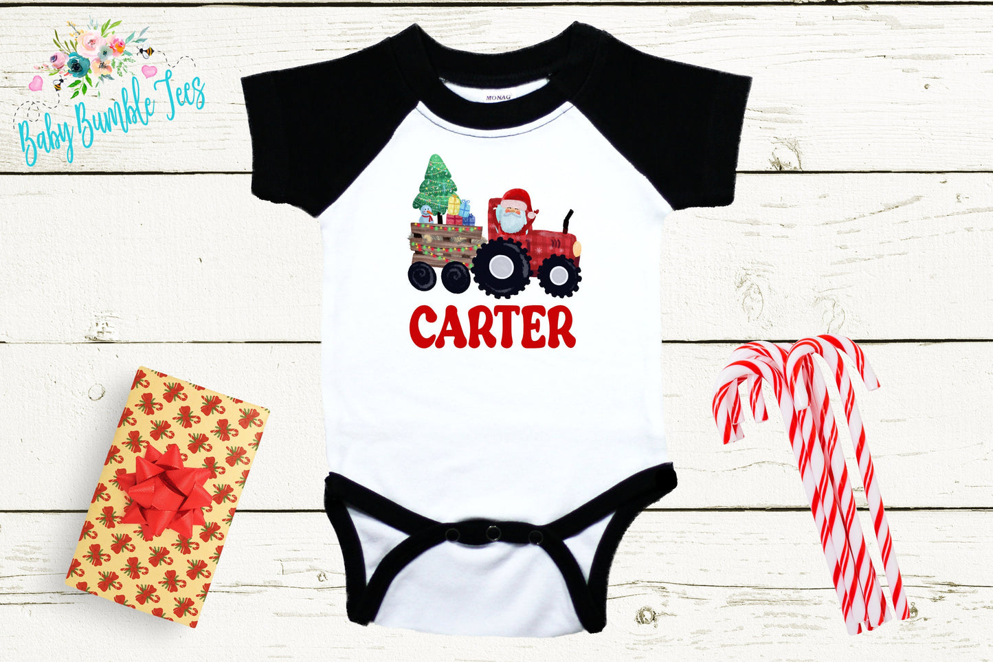 Christmas Tractor Bodysuit // Personalized Name // Kids Christmas Shirt // Boys Christmas Shirt // My First Christmas // Christmas Gift