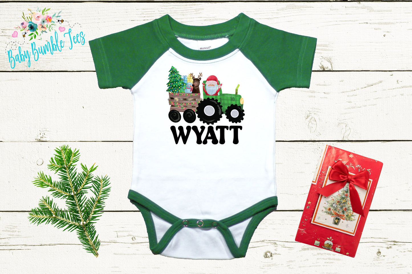 Christmas Tractor Bodysuit // Personalized Name // Kids Christmas Shirt // Boys Christmas Shirt // My First Christmas // Christmas Gift