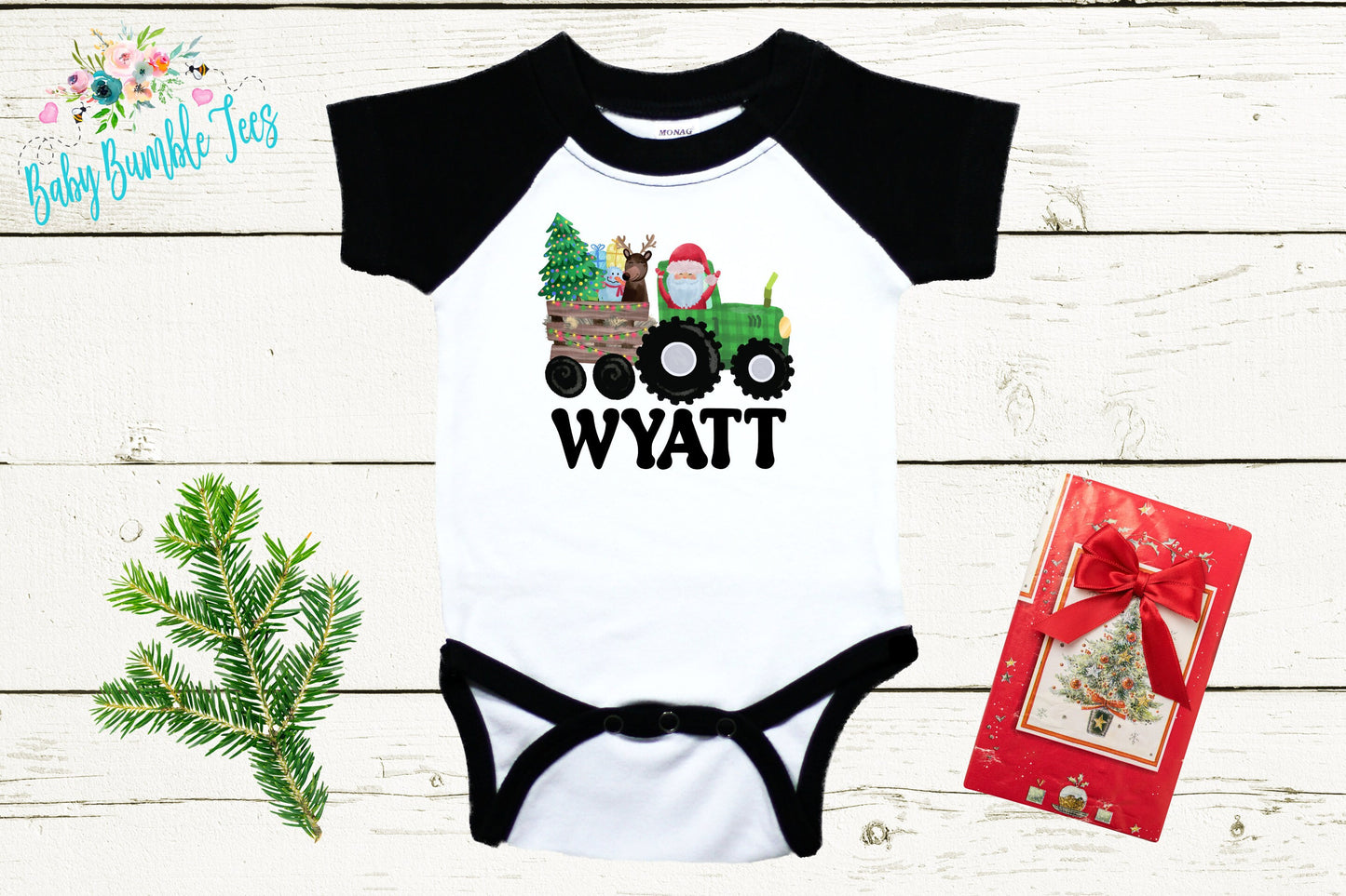 Christmas Tractor Bodysuit // Personalized Name // Kids Christmas Shirt // Boys Christmas Shirt // My First Christmas // Christmas Gift