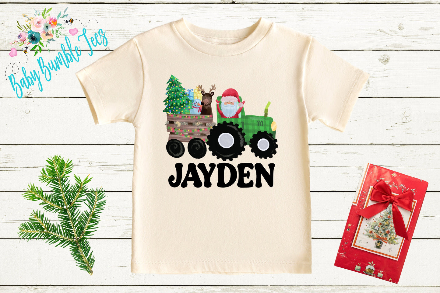 Christmas Tractor Shirt // Boys Christmas Shirt // Kids Christmas Shirt // Personalized Name // Toddler Christmas Shirt // Christmas Gift