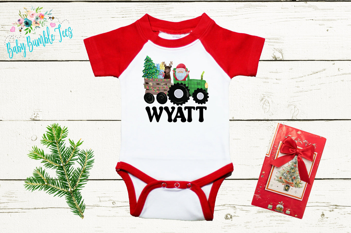 Christmas Tractor Bodysuit // Personalized Name // Kids Christmas Shirt // Boys Christmas Shirt // My First Christmas // Christmas Gift