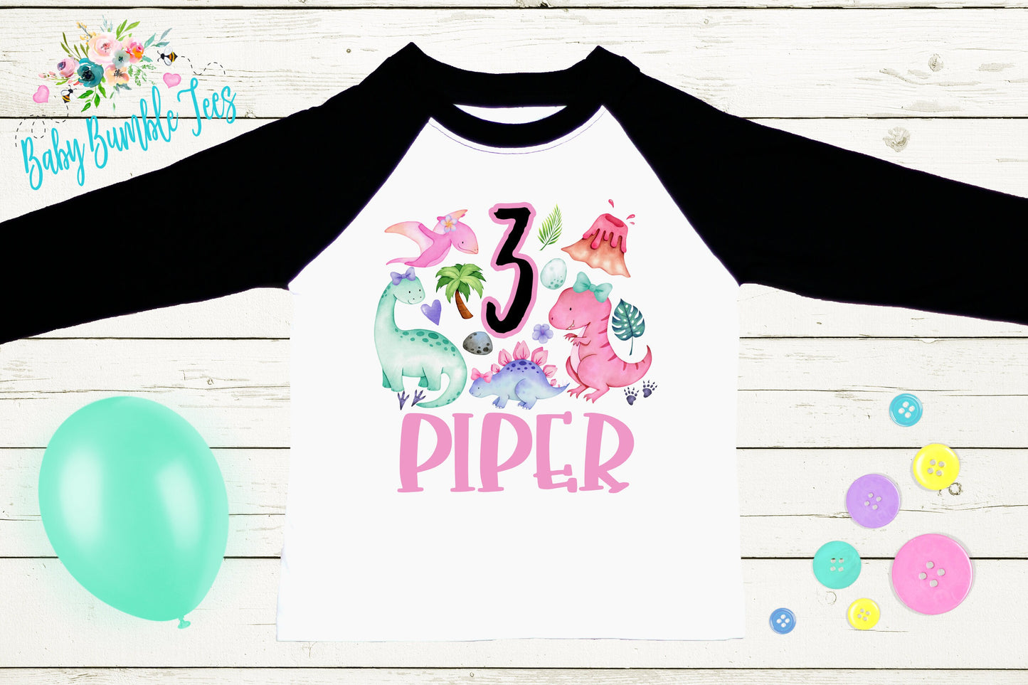 Girls Dinosaur Birthday Shirt, Kids Birthday Shirt, Custom Name Birthday Tee, Girl Birthday shirt, Girl Birthday Party T-Shirt, Personalized