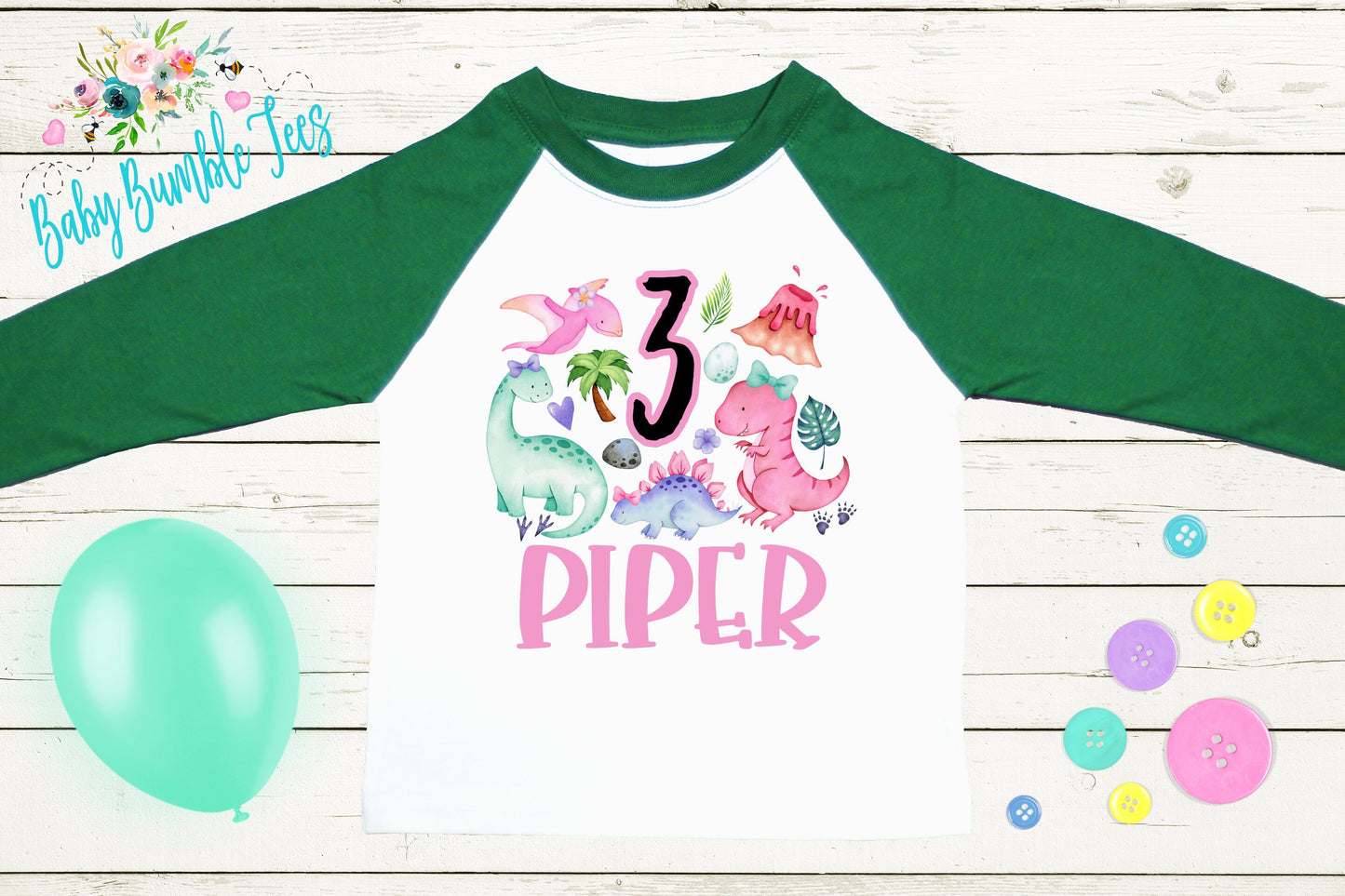Girls Dinosaur Birthday Shirt, Kids Birthday Shirt, Custom Name Birthday Tee, Girl Birthday shirt, Girl Birthday Party T-Shirt, Personalized
