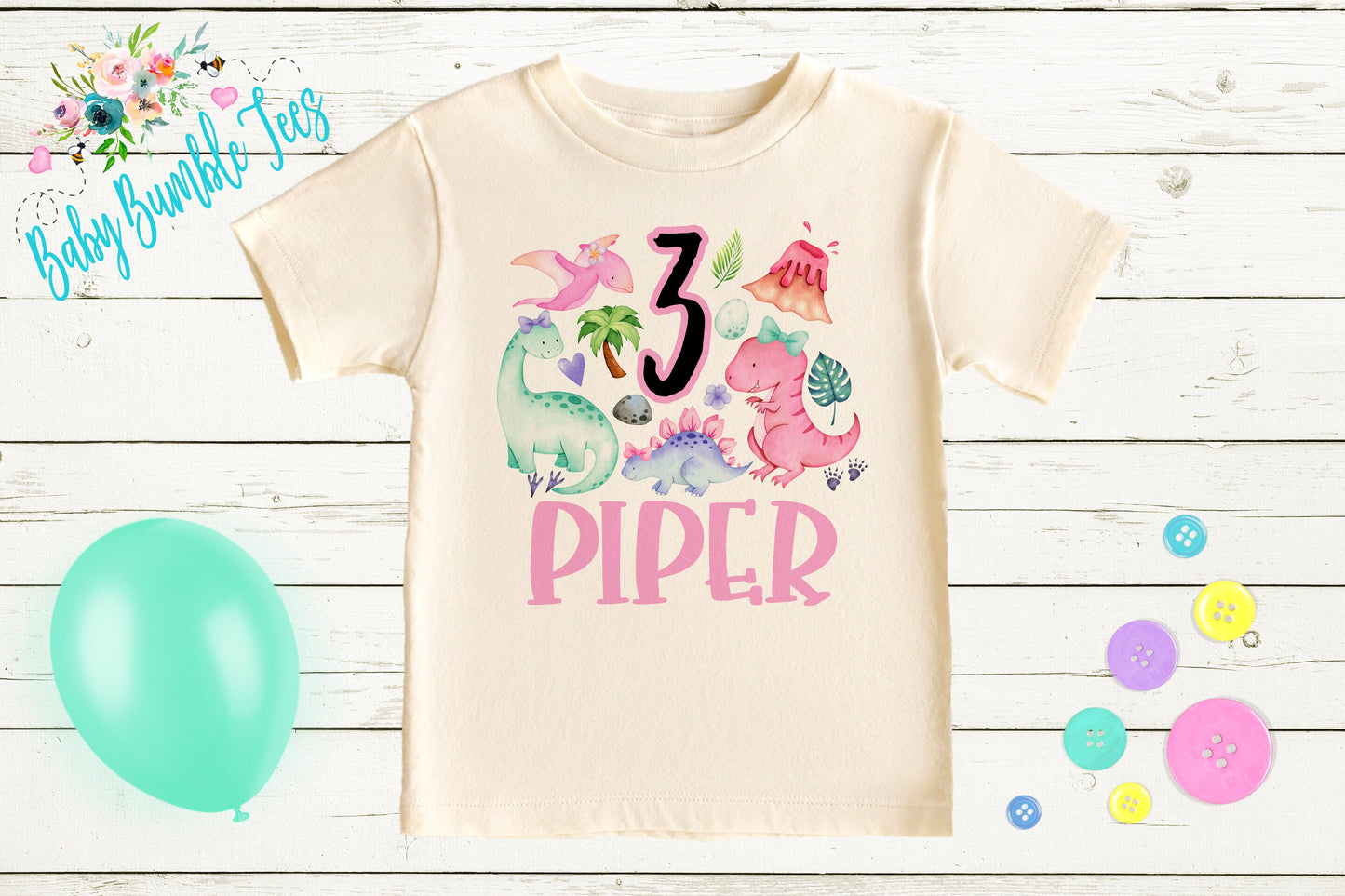 Girls Dinosaur Birthday Shirt, Kids Birthday Shirt, Custom Name Birthday Tee, Girl Birthday shirt, Girl Birthday Party T-Shirt, Personalized