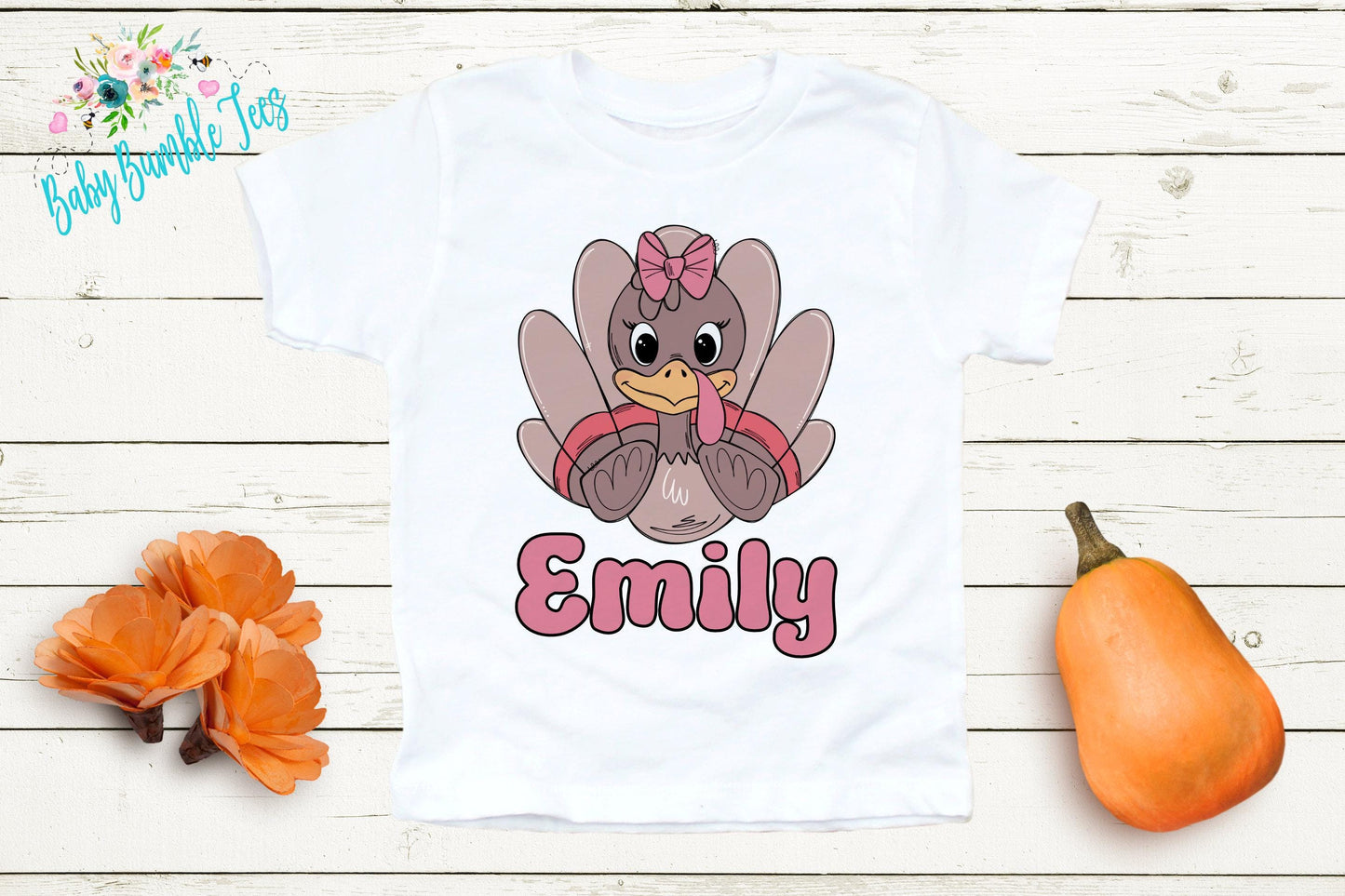 Girls Thanksgiving Shirt, Kids Turkey Name T-shirt, Personalized Tee, Pumpkin Patch Outfit, Toddler Custom Name Shirt, Retro Kids Fall Shirt