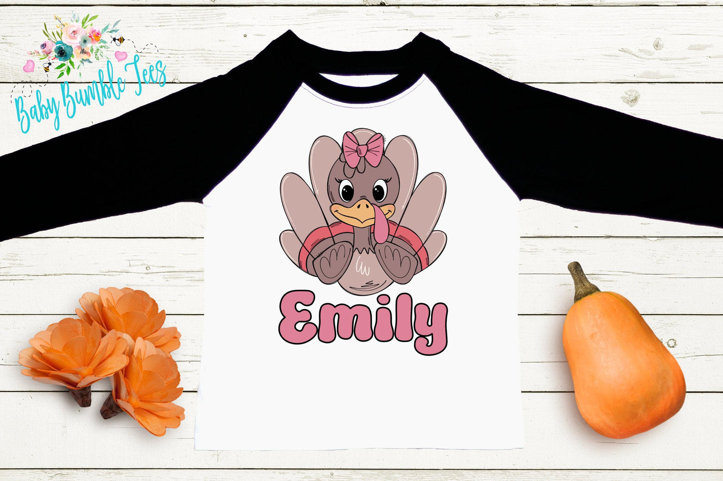 Girls Thanksgiving Shirt, Kids Turkey Name T-shirt, Personalized Tee, Pumpkin Patch Outfit, Toddler Custom Name Shirt, Retro Kids Fall Shirt