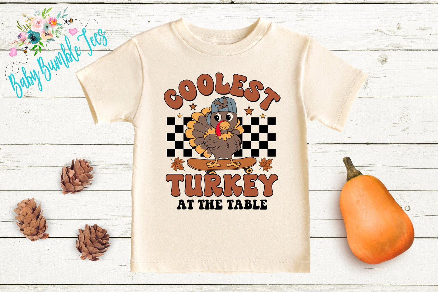 Coolest Turkey At The Table Shirt, Boys Thanksgiving T-shirt, Toddler Fall Tee, Pumpkin Patch Outfit, Retro Kids Fall Shirt, Funny Groovy