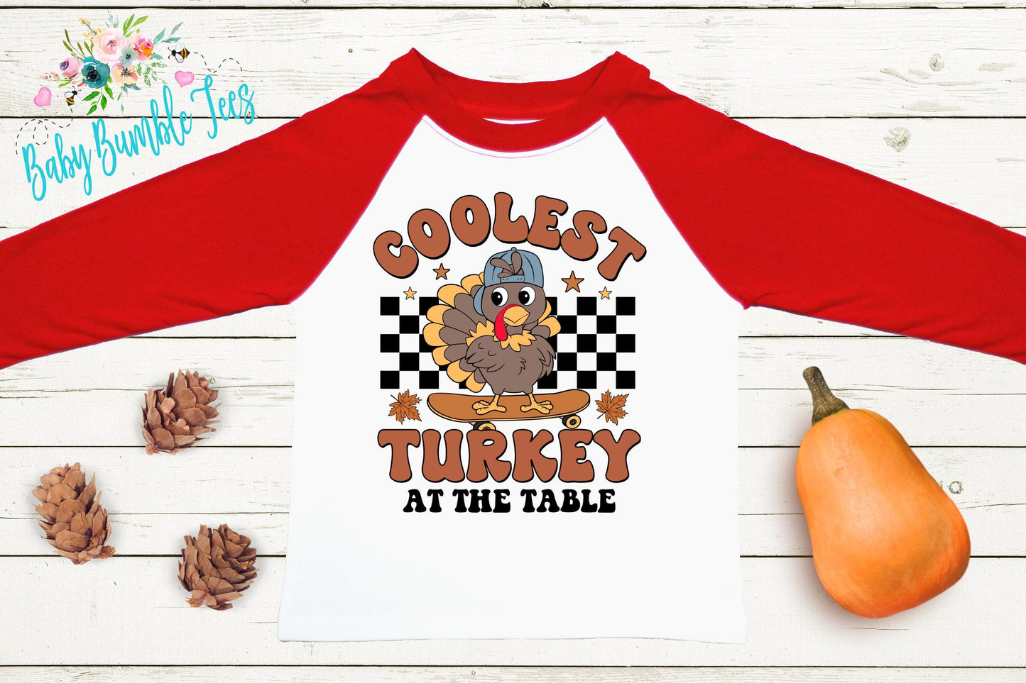 Coolest Turkey At The Table Shirt, Boys Thanksgiving T-shirt, Toddler Fall Tee, Pumpkin Patch Outfit, Retro Kids Fall Shirt, Funny Groovy