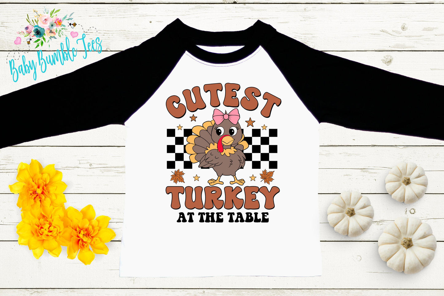 Cutest Turkey At The Table Shirt, Girls Thanksgiving T-shirt, Toddler Fall Tee, Pumpkin Patch Outfit, Retro Kids Fall Shirt, Funny Groovy