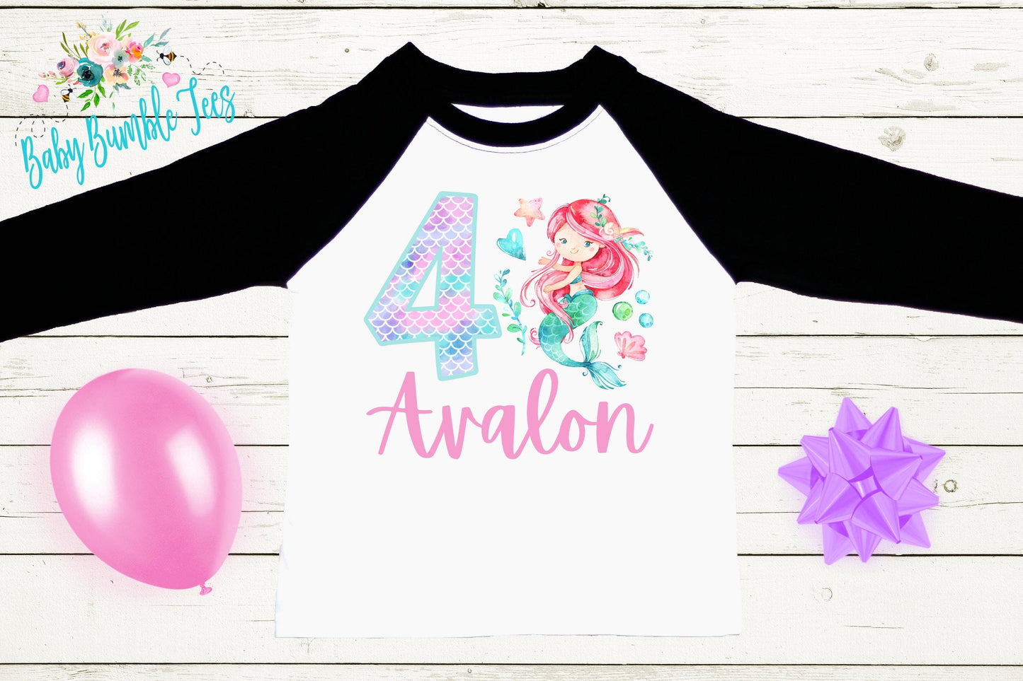 Girls Mermaid Birthday Shirt, Kids Birthday Shirt, Custom Name Birthday Tee, Girl Birthday shirt, Girl Birthday Party T-Shirt, Personalized