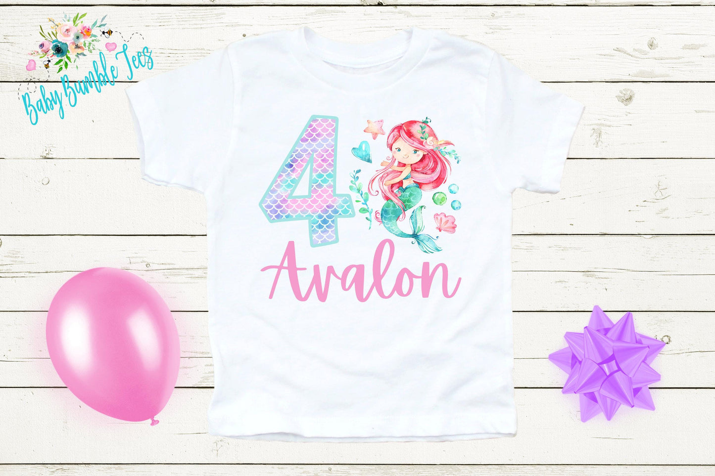 Girls Mermaid Birthday Shirt, Kids Birthday Shirt, Custom Name Birthday Tee, Girl Birthday shirt, Girl Birthday Party T-Shirt, Personalized