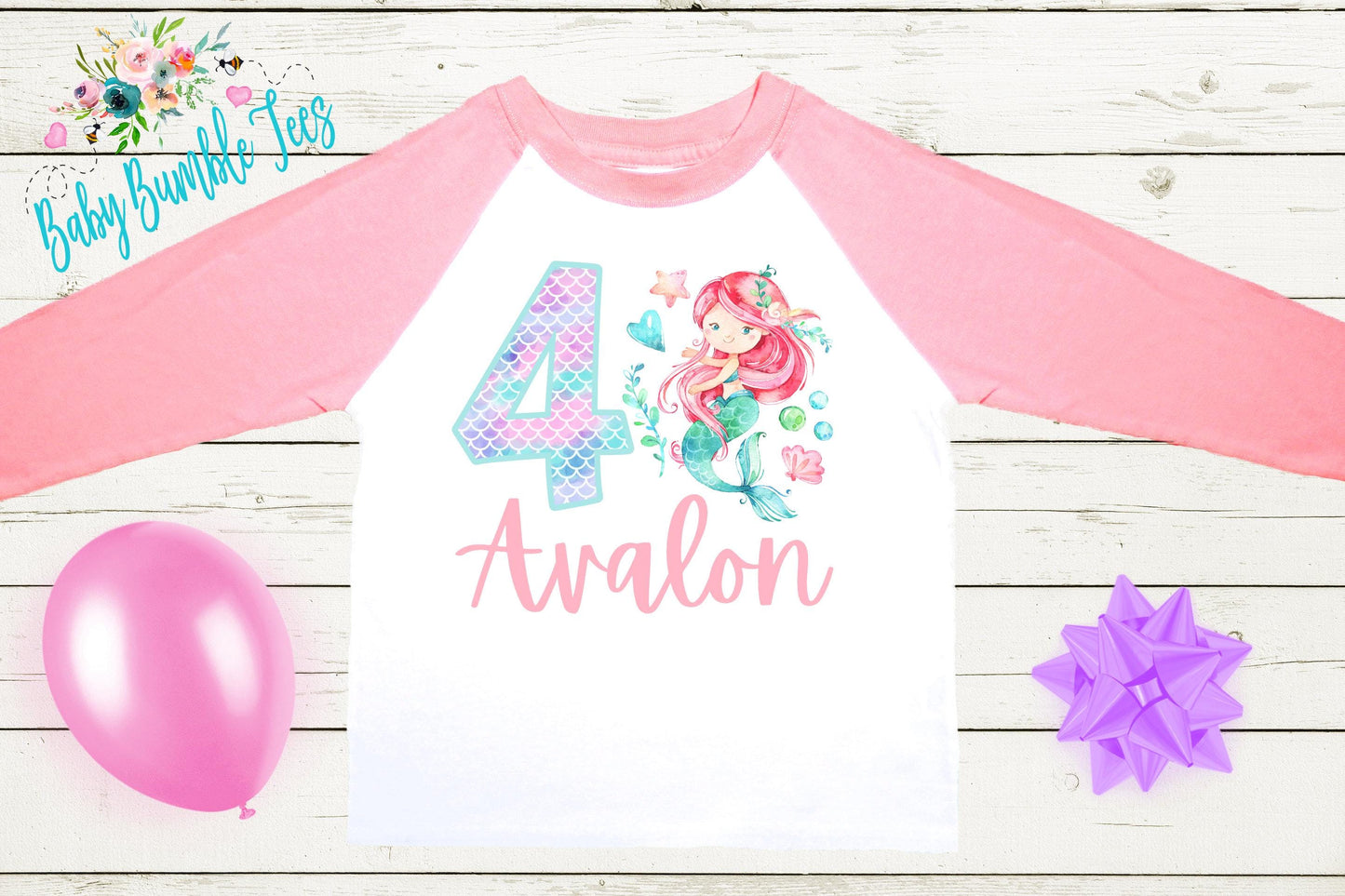 Girls Mermaid Birthday Shirt, Kids Birthday Shirt, Custom Name Birthday Tee, Girl Birthday shirt, Girl Birthday Party T-Shirt, Personalized