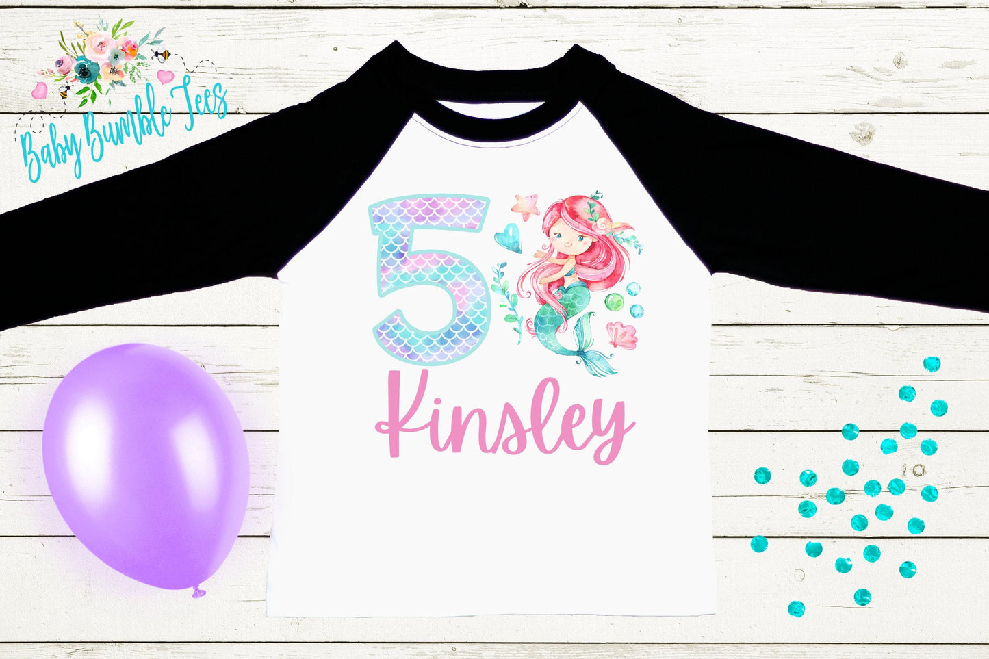 Girls Mermaid Birthday Shirt, Kids Birthday Shirt, Custom Name Birthday Tee, Girl Birthday shirt, Girl Birthday Party T-Shirt, Personalized