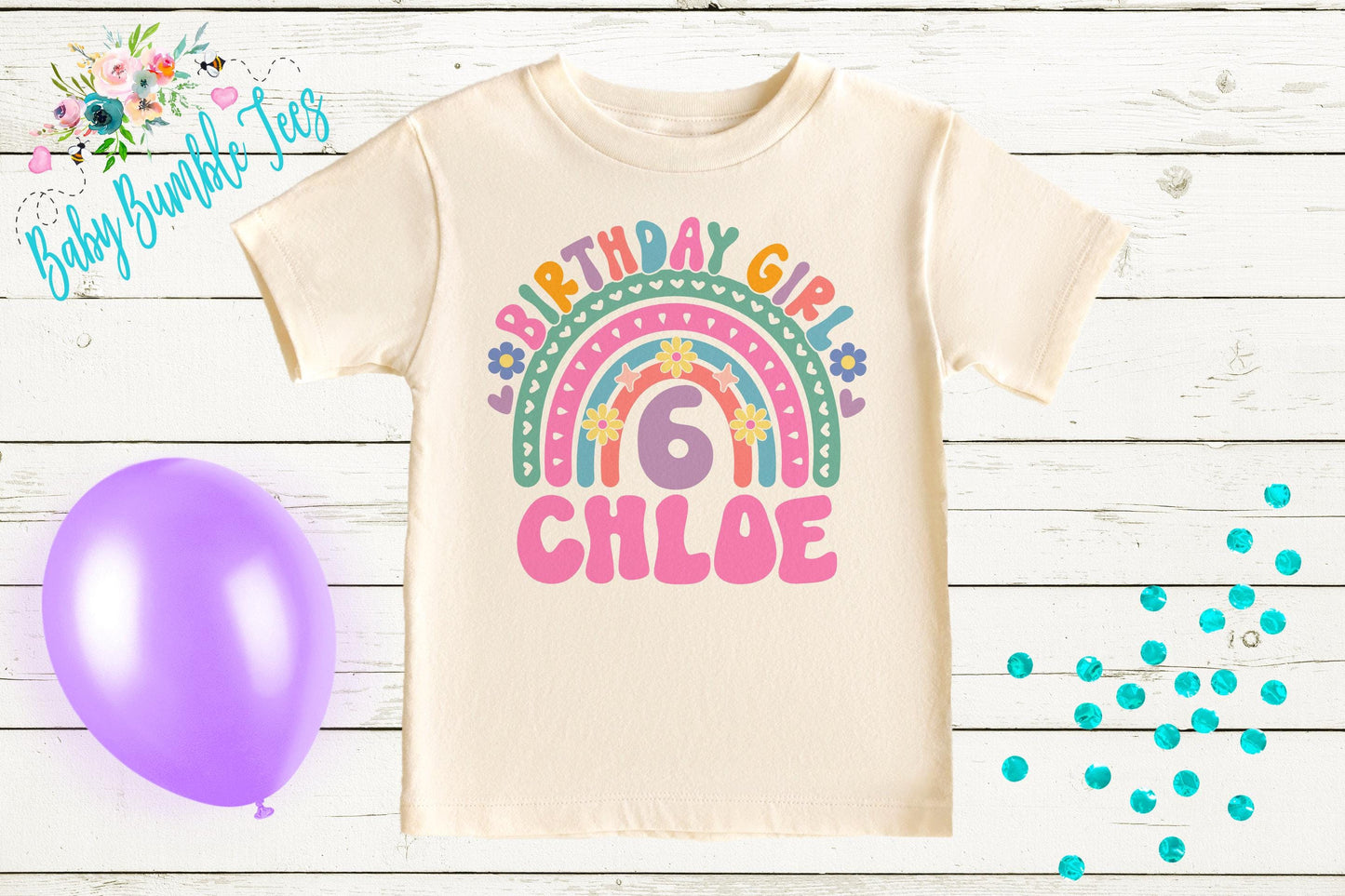 Girls Rainbow Birthday Shirt, Kids Birthday Shirt, Retro Birthday Tee, Girl Birthday shirt, Groovy Birthday Party, 70s Birthday T-shirt