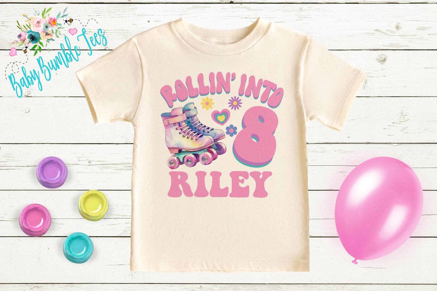 Roller Blade Girls Birthday Shirt, Rolling into, Kids Birthday Shirt, Retro Birthday Tee, Girl Birthday shirt, Groovy Skate Birthday Party