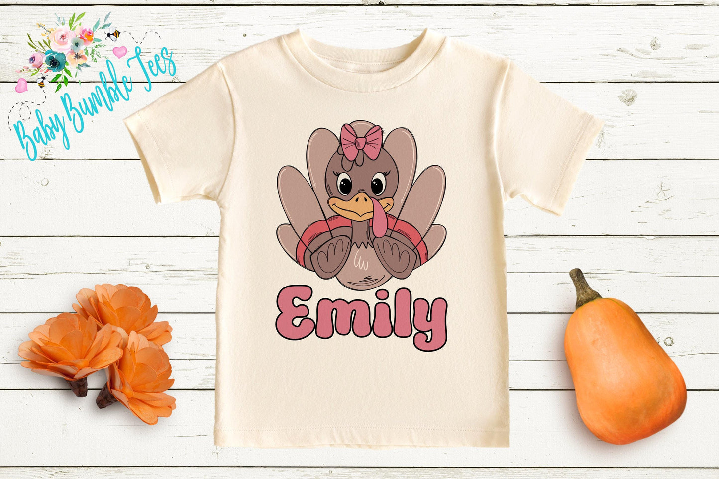 Girls Thanksgiving Shirt, Kids Turkey Name T-shirt, Personalized Tee, Pumpkin Patch Outfit, Toddler Custom Name Shirt, Retro Kids Fall Shirt
