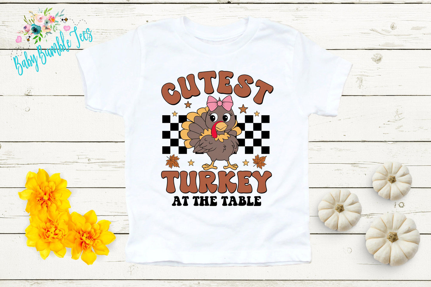 Cutest Turkey At The Table Shirt, Girls Thanksgiving T-shirt, Toddler Fall Tee, Pumpkin Patch Outfit, Retro Kids Fall Shirt, Funny Groovy