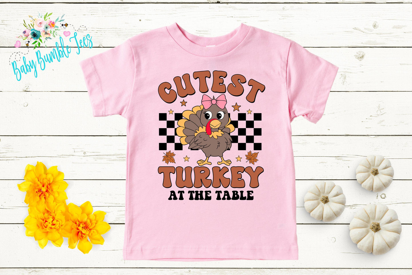 Cutest Turkey At The Table Shirt, Girls Thanksgiving T-shirt, Toddler Fall Tee, Pumpkin Patch Outfit, Retro Kids Fall Shirt, Funny Groovy