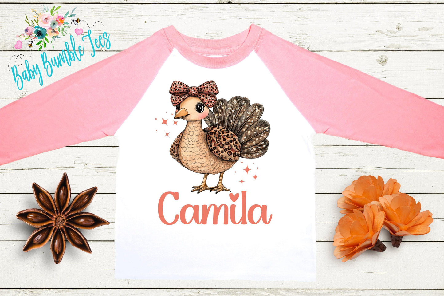 Girls Thanksgiving Shirt, Kids Turkey Name T-shirt, Personalized Tee, Pumpkin Patch Outfit, Toddler Custom Name Shirt, Retro Kids Fall Shirt