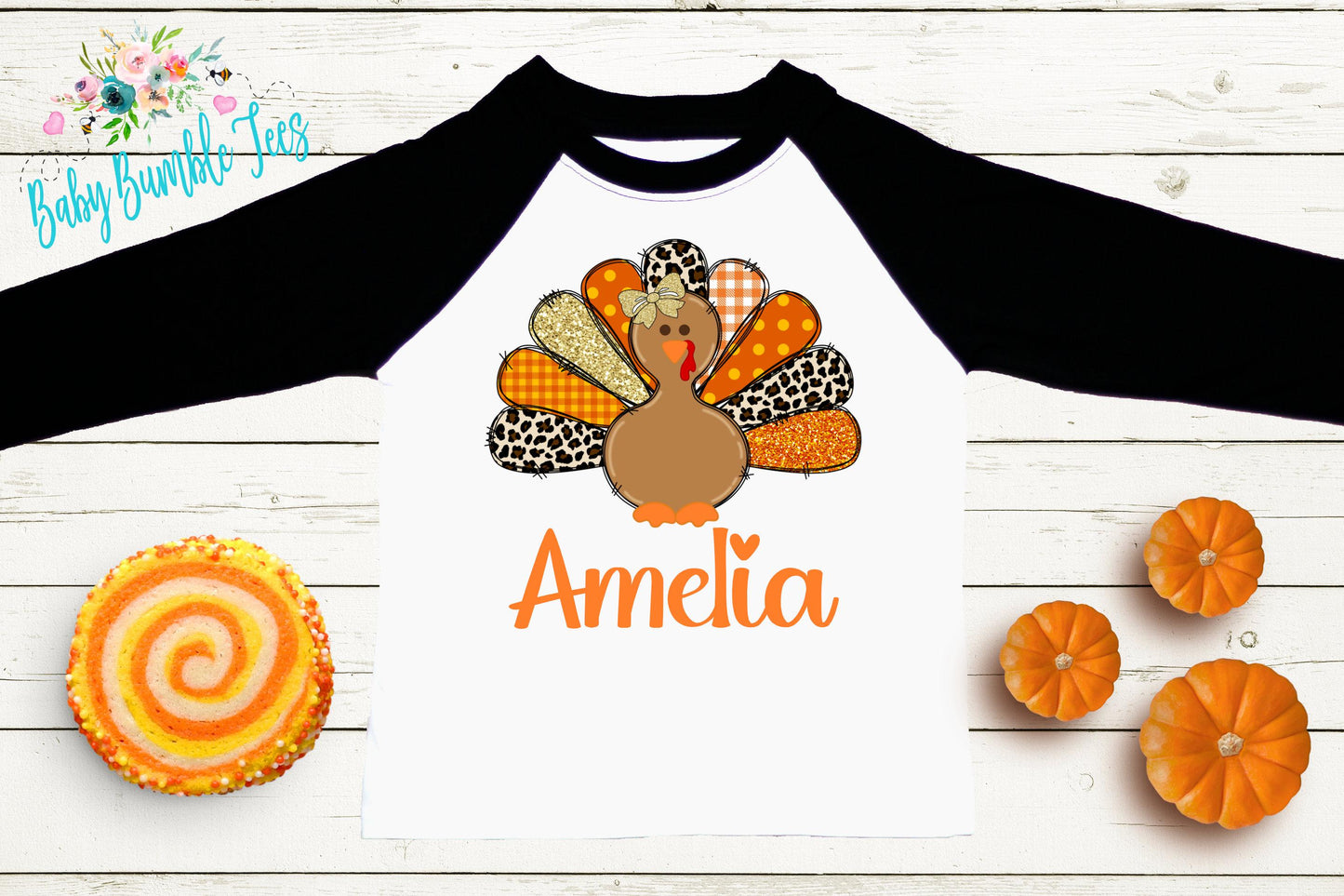 Girls Thanksgiving Shirt, Kids Turkey Name T-shirt, Personalized Tee, Pumpkin Patch Outfit, Toddler Custom Name Shirt, Retro Kids Fall Shirt