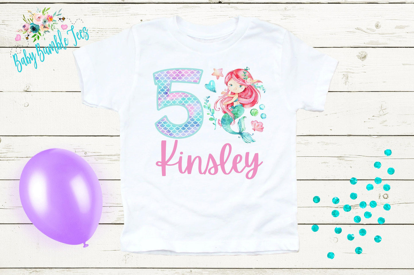 Girls Mermaid Birthday Shirt, Kids Birthday Shirt, Custom Name Birthday Tee, Girl Birthday shirt, Girl Birthday Party T-Shirt, Personalized