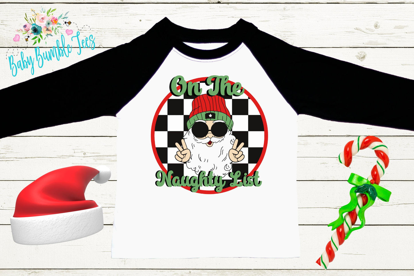 Boys Christmas Shirt, On The Naughty List, Kids Santa Retro T-Shirt, Toddler Holiday Tee, Christmas Gift