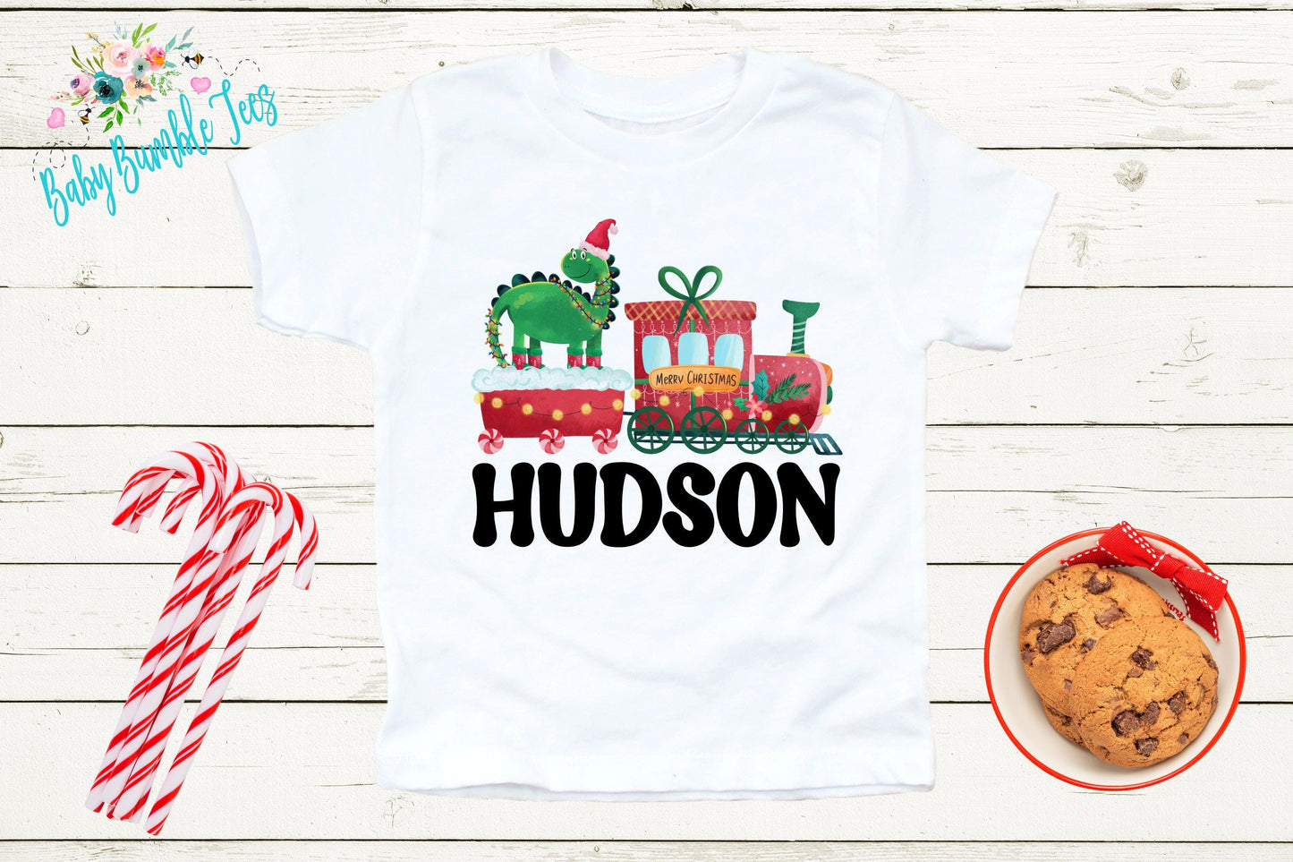Dinosaur Christmas Train Shirt // Boys Christmas Shirt // Personalized Name // Kids Christmas Shirt // Toddler Christmas // Christmas Gift
