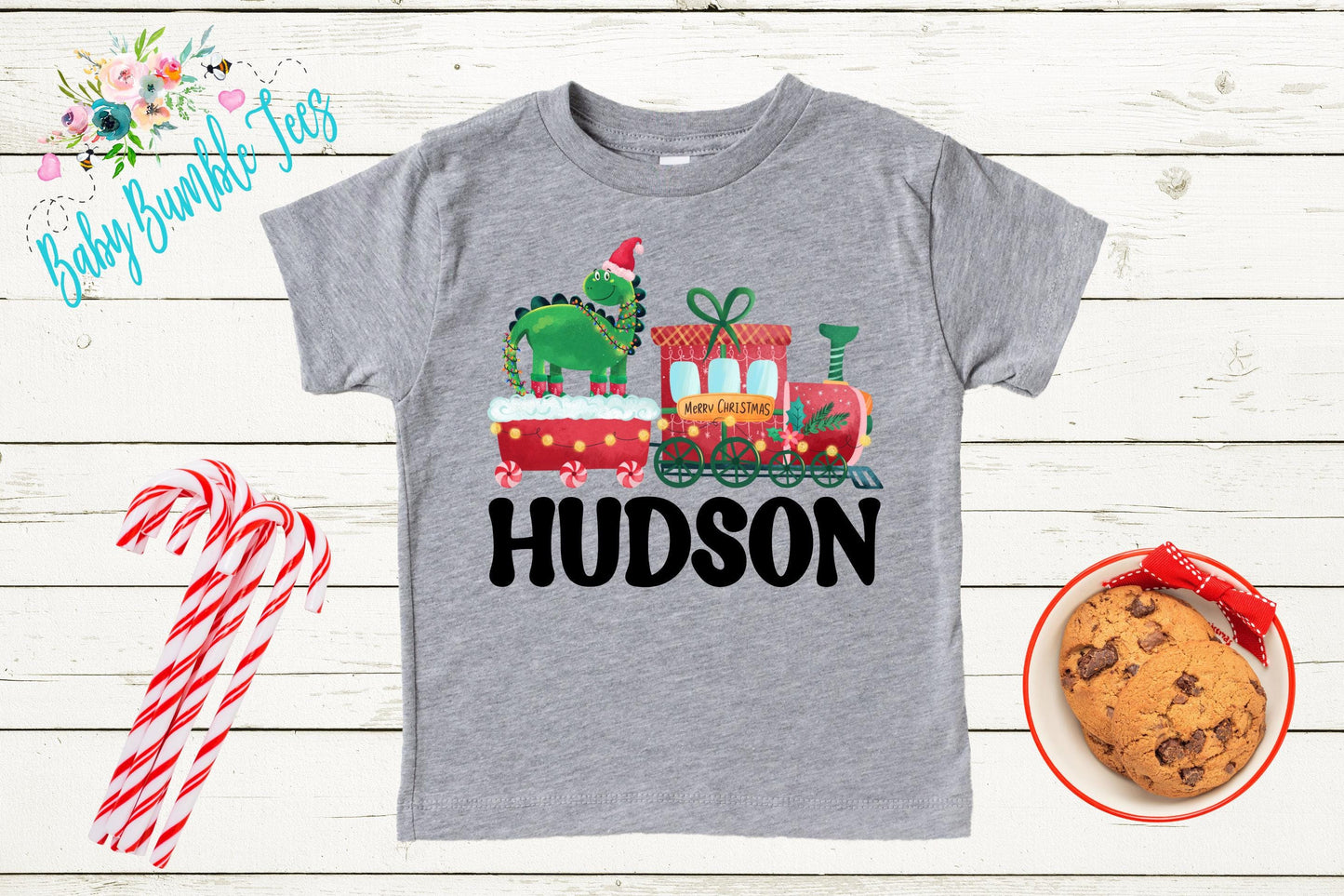 Dinosaur Christmas Train Shirt // Boys Christmas Shirt // Personalized Name // Kids Christmas Shirt // Toddler Christmas // Christmas Gift