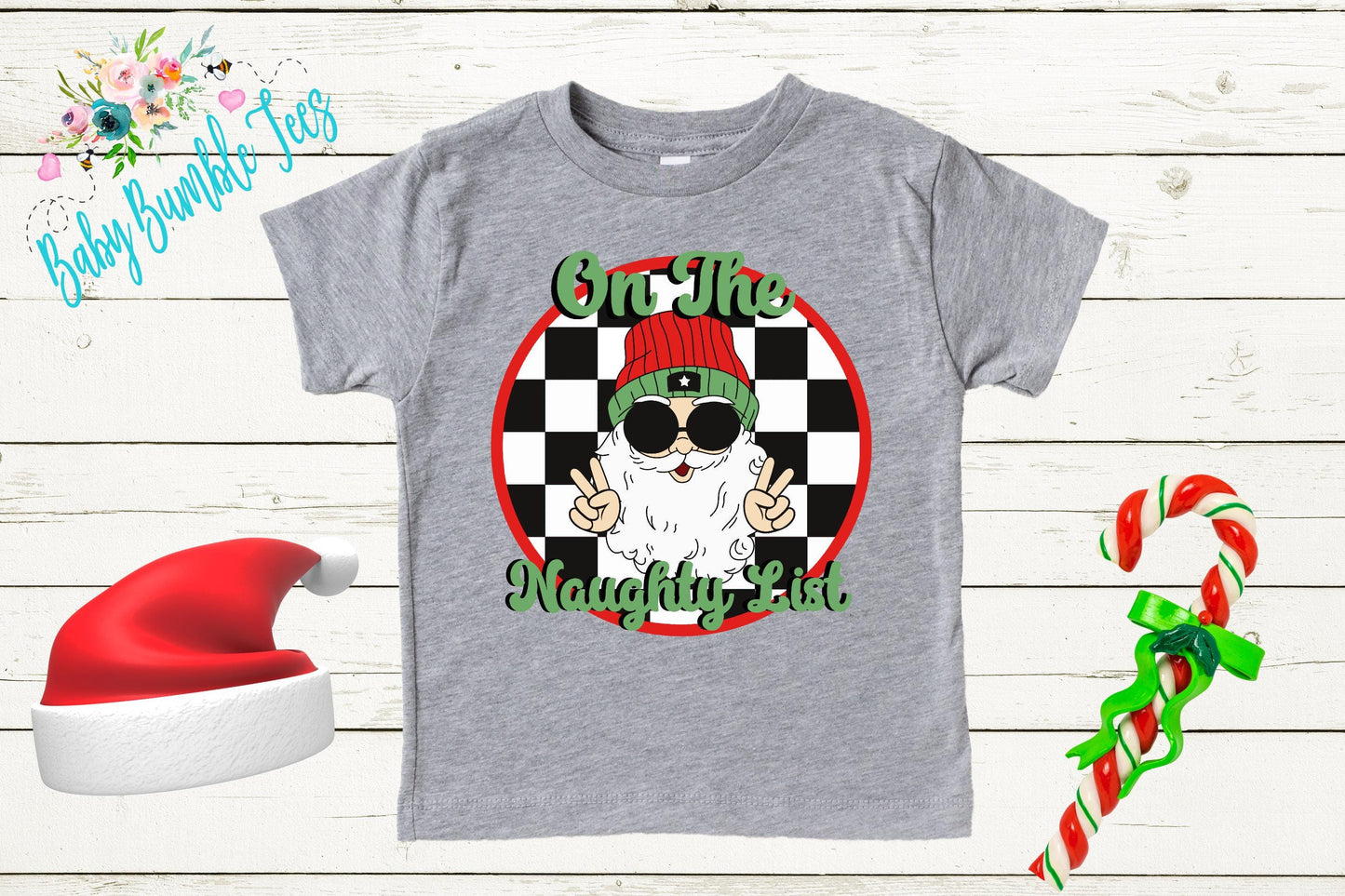 Boys Christmas Shirt, On The Naughty List, Kids Santa Retro T-Shirt, Toddler Holiday Tee, Christmas Gift