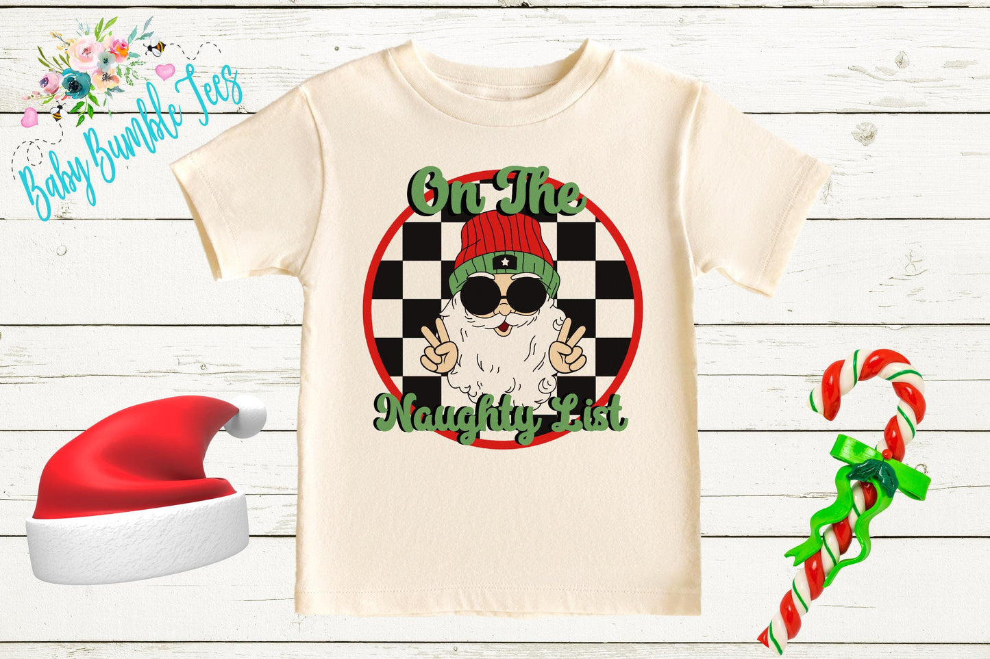 Boys Christmas Shirt, On The Naughty List, Kids Santa Retro T-Shirt, Toddler Holiday Tee, Christmas Gift