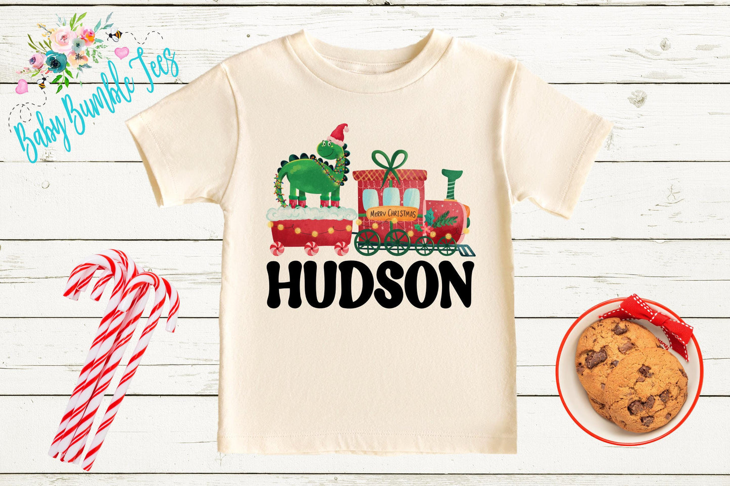 Dinosaur Christmas Train Shirt // Boys Christmas Shirt // Personalized Name // Kids Christmas Shirt // Toddler Christmas // Christmas Gift