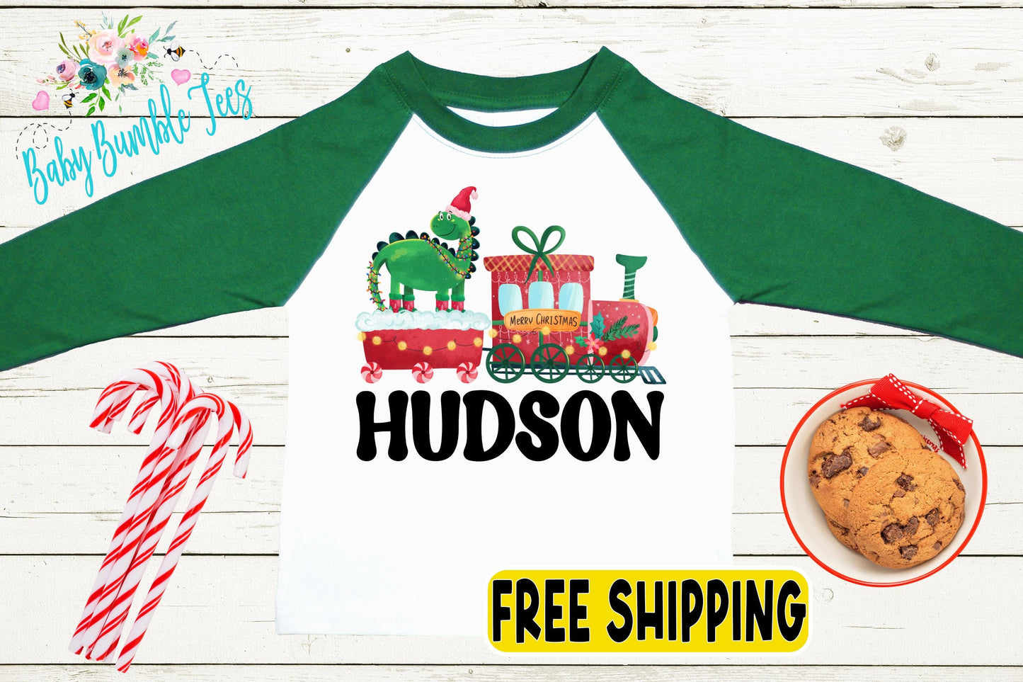 Dinosaur Christmas Train Shirt // Boys Christmas Shirt // Personalized Name // Kids Christmas Shirt // Toddler Christmas // Christmas Gift