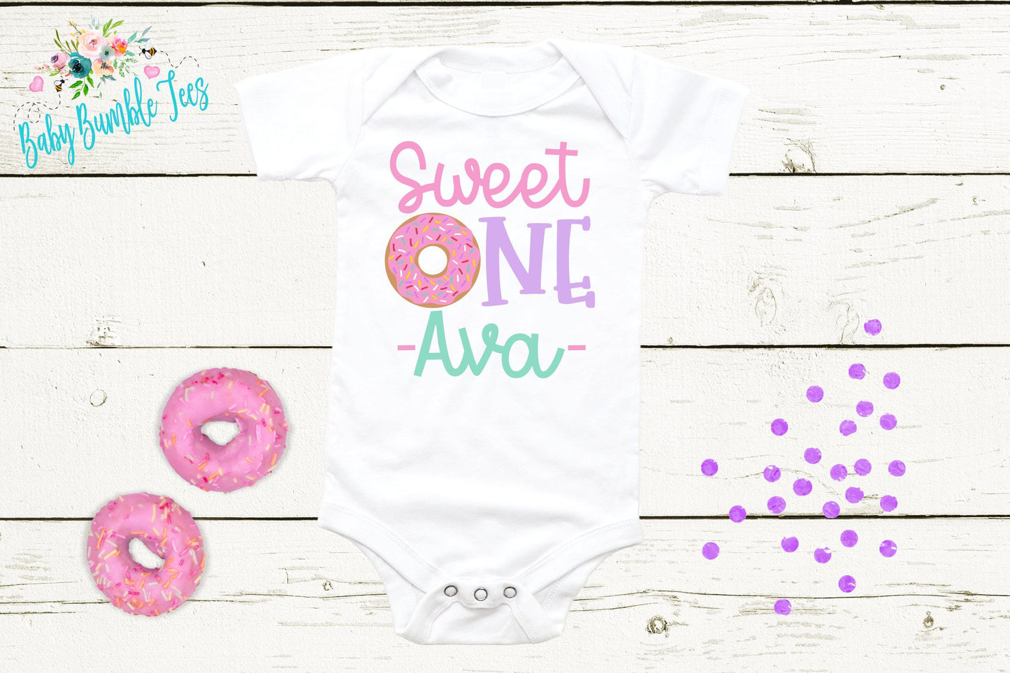 Sweet One Birthday Bodysuit, Donut Birthday Party, Baby Girls First Birthday, Personalized Name, Custom One Birthday, 1st Cake Smash Outfit