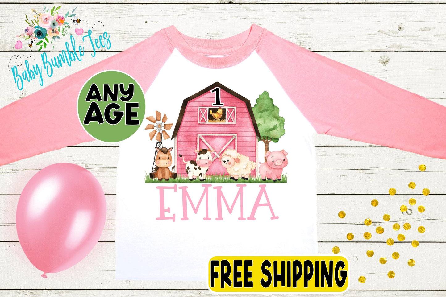 Girls Farm Birthday Shirt, Kids Birthday Shirt, Custom Name Birthday Tee, Girl Birthday shirt, Girl Birthday Party T-Shirt, Personalized