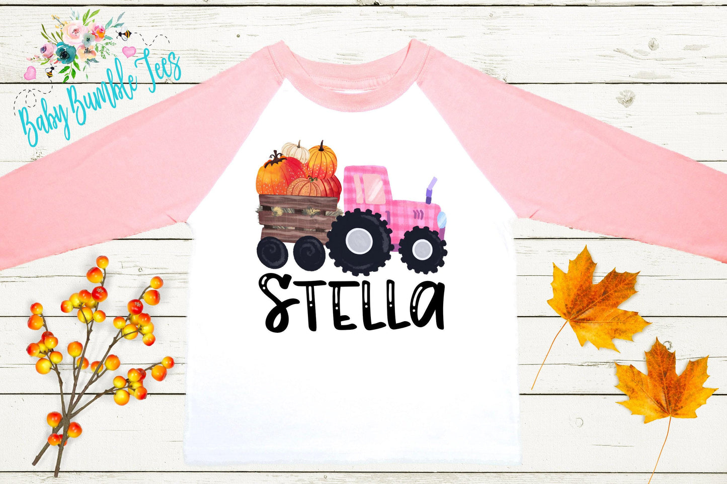 Girls Fall Tractor Shirt - Kids Farm Pumpkin Patch Shirt - Personalized Custom Name Tee - Girl Halloween Shirt - Halloween Toddler Shirt