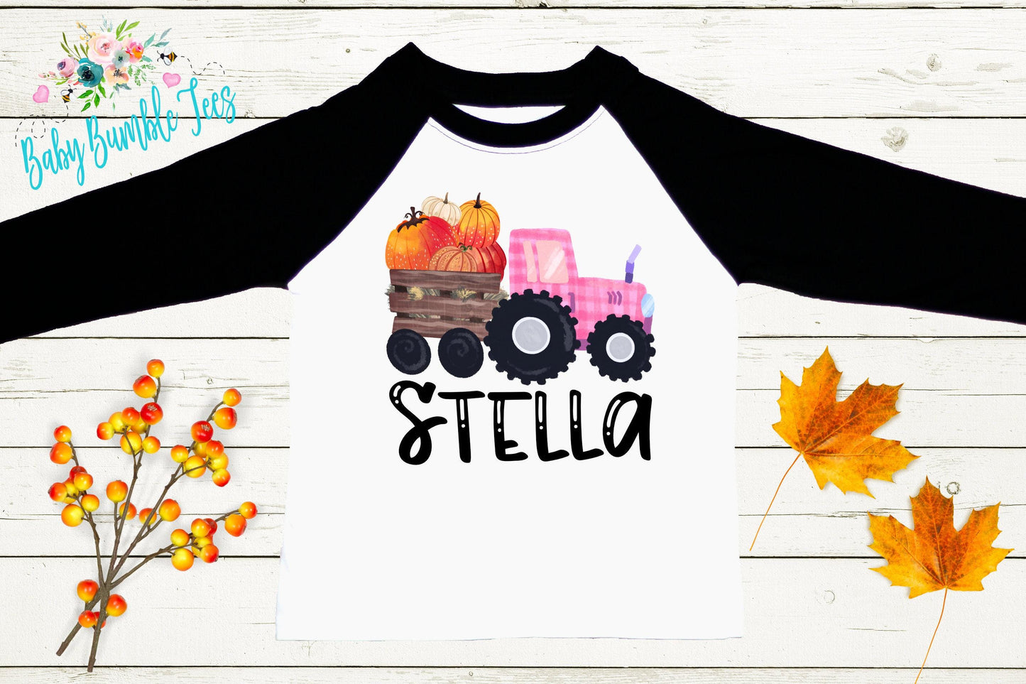 Girls Fall Tractor Shirt - Kids Farm Pumpkin Patch Shirt - Personalized Custom Name Tee - Girl Halloween Shirt - Halloween Toddler Shirt
