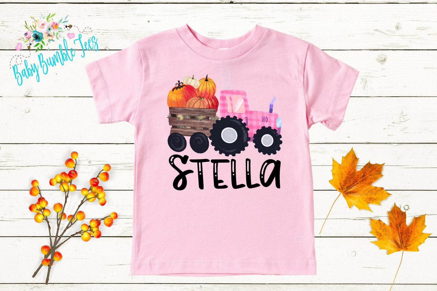 Girls Fall Tractor Shirt - Kids Farm Pumpkin Patch Shirt - Personalized Custom Name Tee - Girl Halloween Shirt - Halloween Toddler Shirt