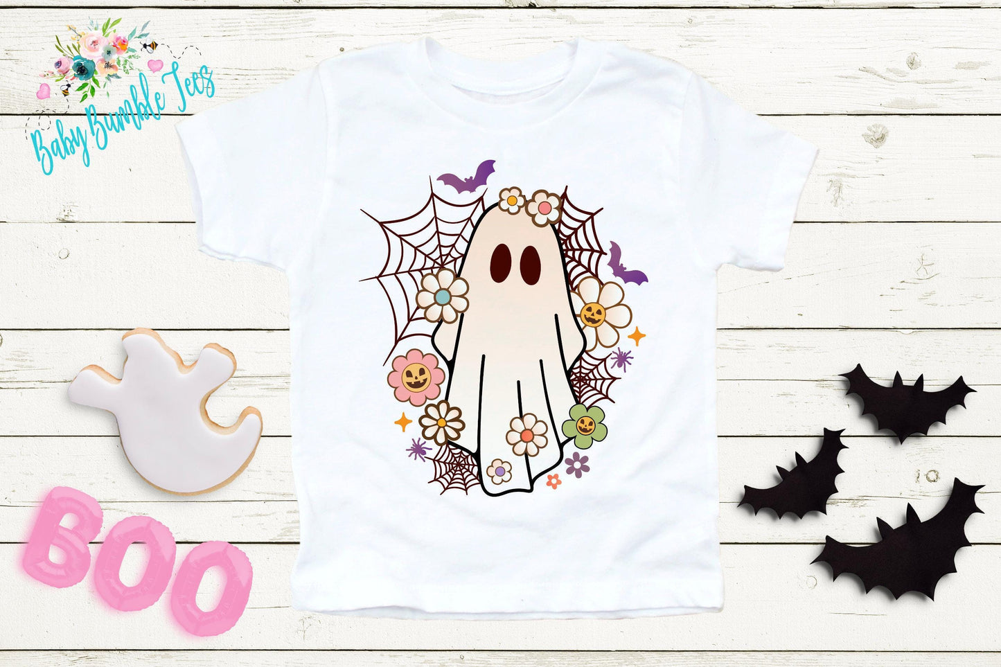 Girls Halloween Ghost Shirt, Pumpkin Patch Tee, Girls Halloween shirt, Kids Toddler T-shirt, Groovy Retro 70's Fall Shirt, Kids Boho Outfit