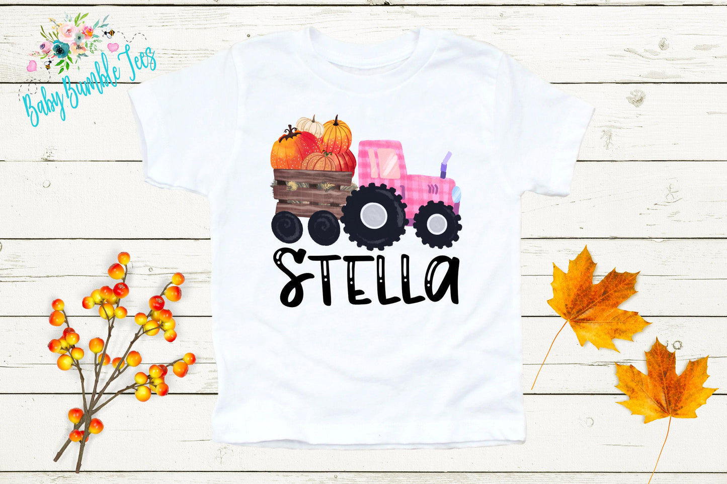 Girls Fall Tractor Shirt - Kids Farm Pumpkin Patch Shirt - Personalized Custom Name Tee - Girl Halloween Shirt - Halloween Toddler Shirt